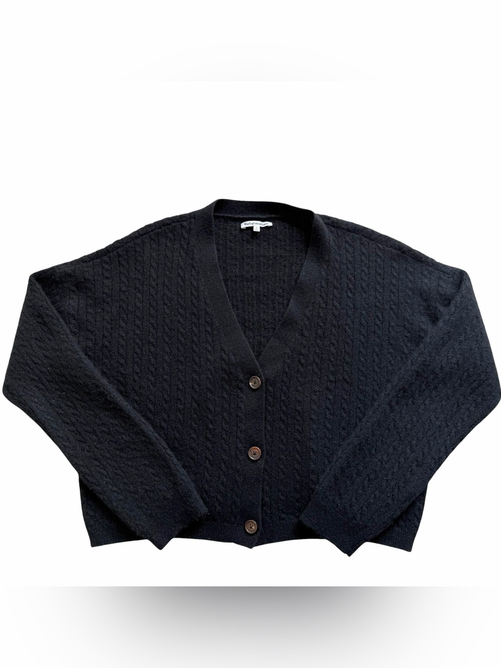 Reformation Guista Cropped Cashmere Cardigan Size Small Black Cableknit Sweater